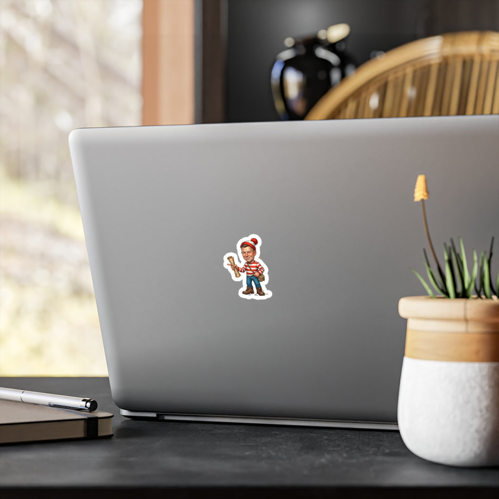 Kiss-Cut Vinyl Decal — Vintage Striped Elf Character Sticker