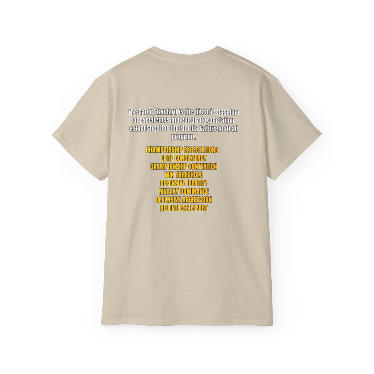 Unisex Gator Standard Shirt White and Yellow Letters on back
