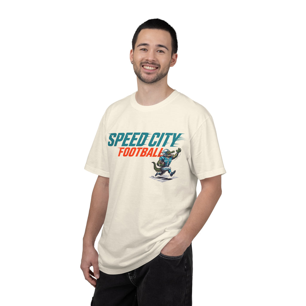 phins Speed City Football T-Shirt — Retro Mascot Football Tee