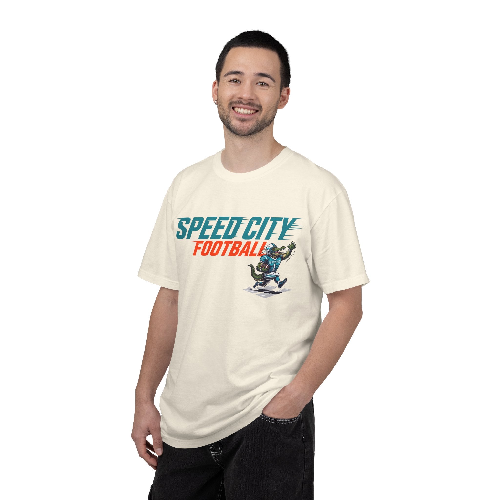 phins Speed City Football T-Shirt — Retro Mascot Football Tee