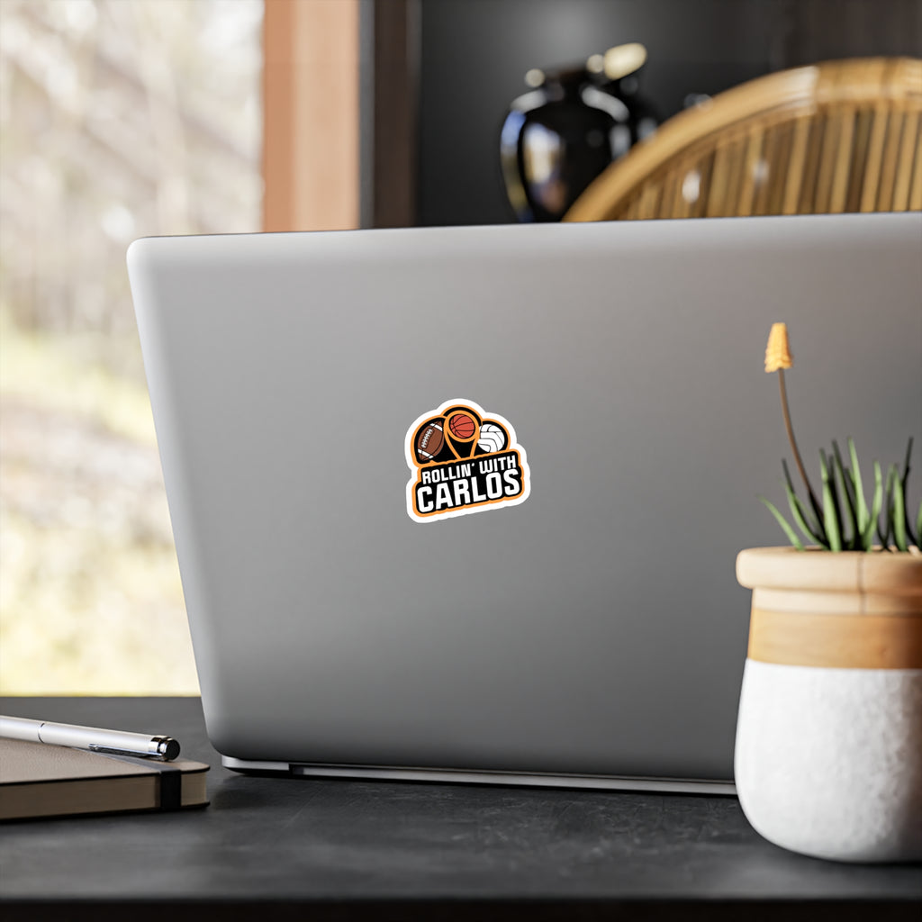 Sports Logo Vinyl Sticker — "Rollin' With Carlos" (Football, Basketball & Volleyball)