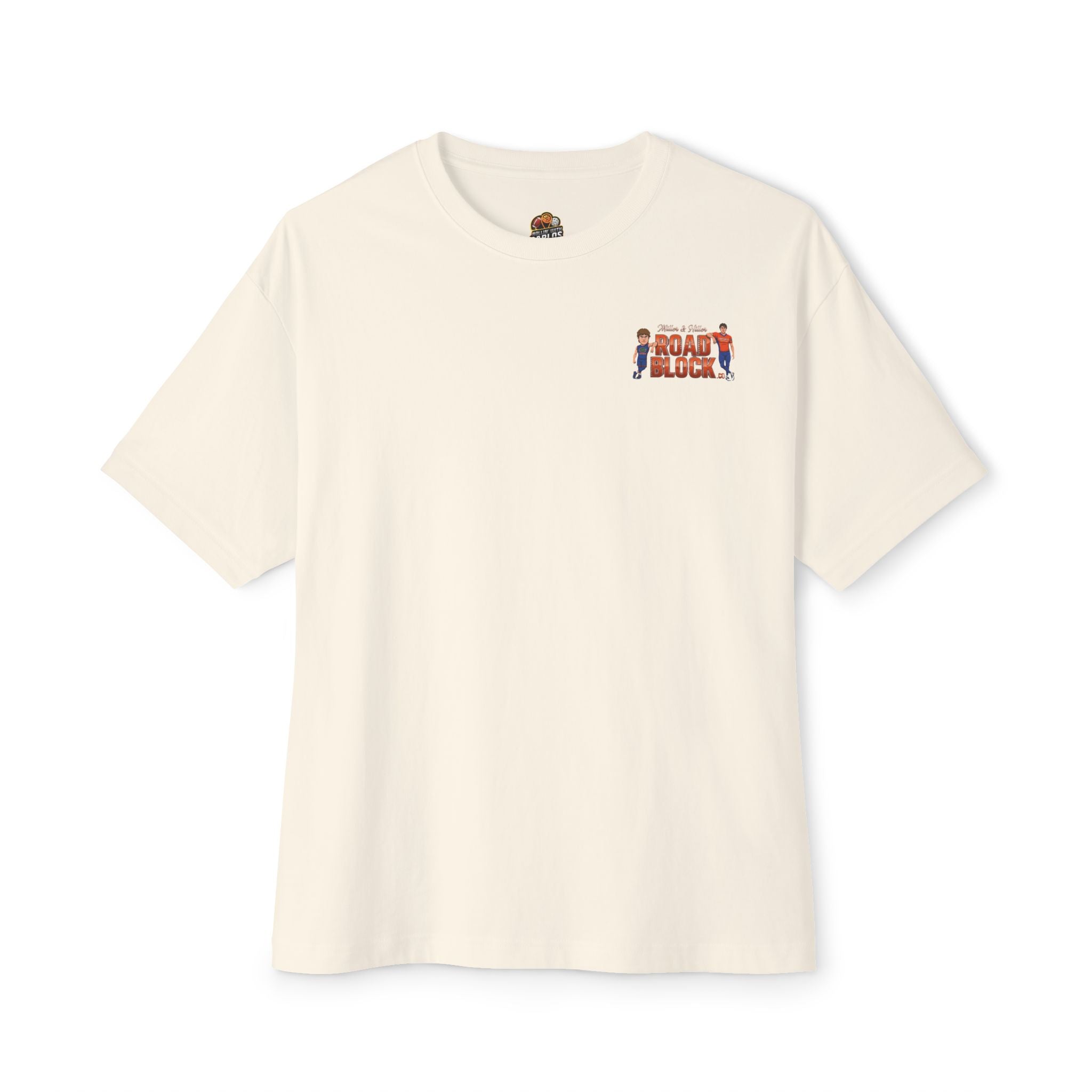 Roadblock Graphic Tee — 'Road Block' Cartoon Soccer Players Chest & Back Print