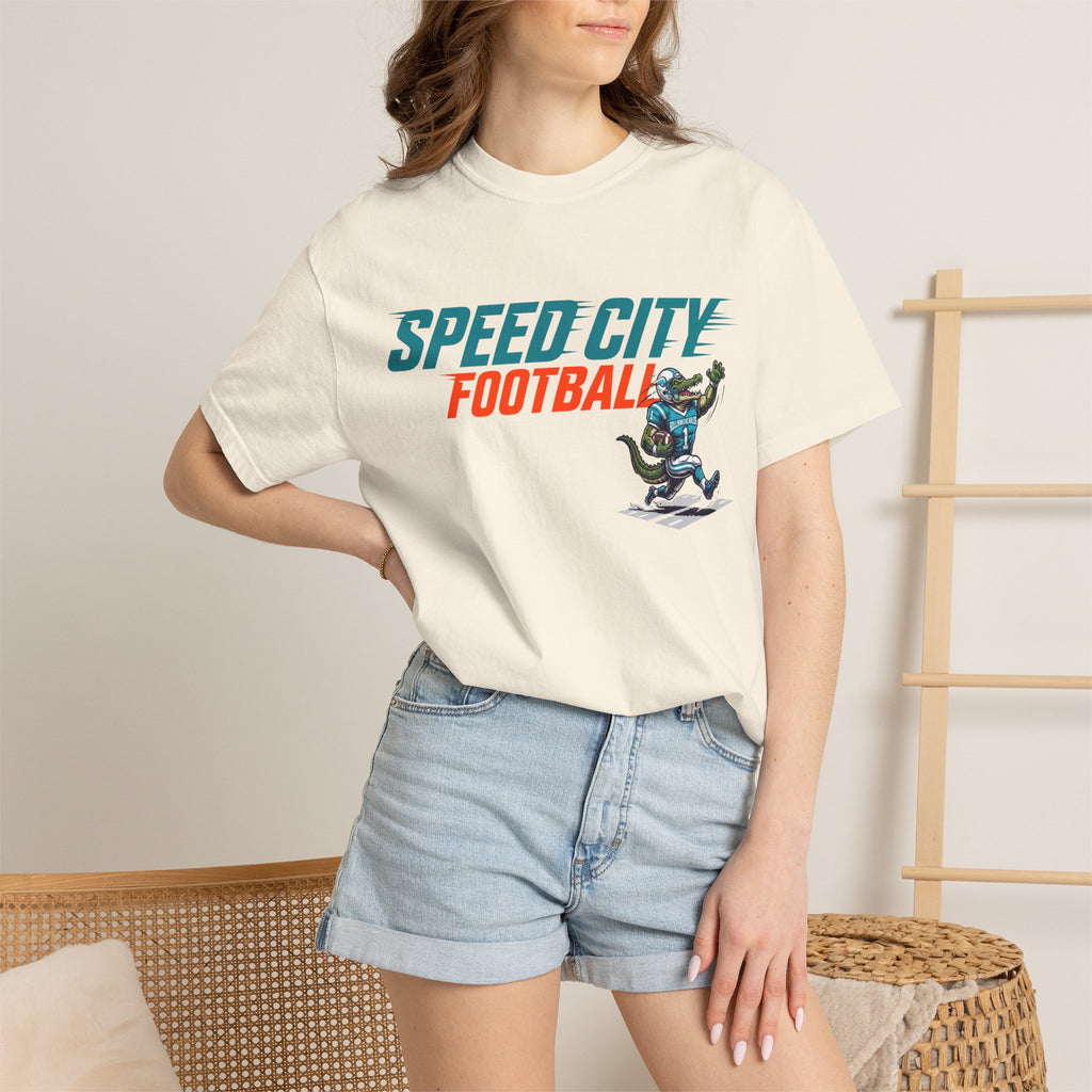 phins Speed City Football T-Shirt — Retro Mascot Football Tee