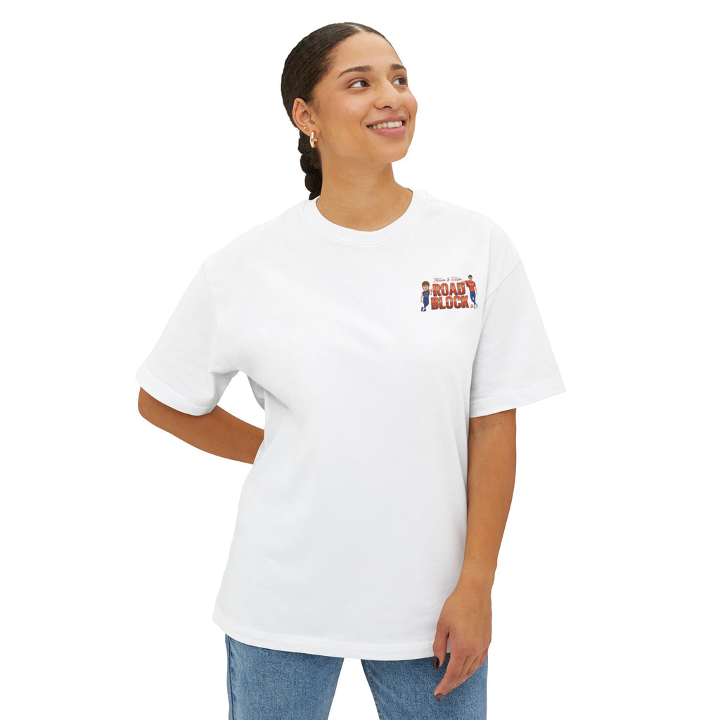 Roadblock Graphic Tee — 'Road Block' Cartoon Soccer Players Chest & Back Print