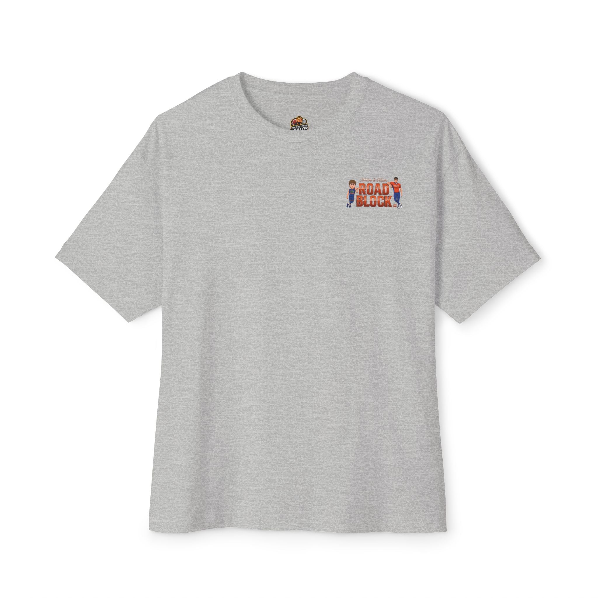 Roadblock Graphic Tee — 'Road Block' Cartoon Soccer Players Chest & Back Print