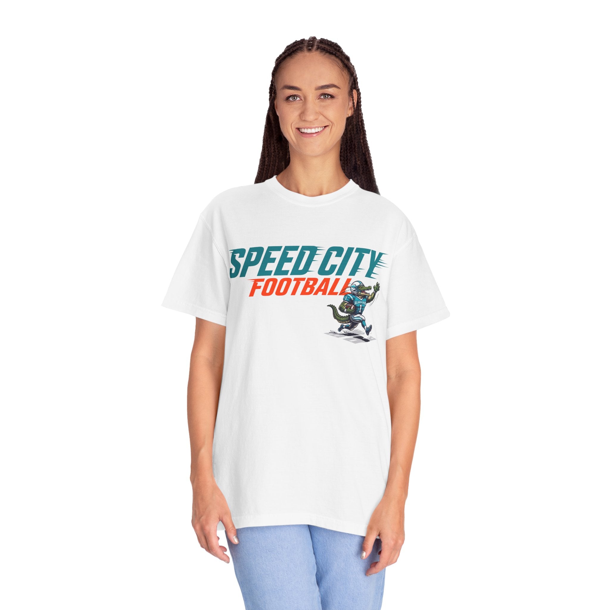 phins Speed City Football T-Shirt — Retro Mascot Football Tee