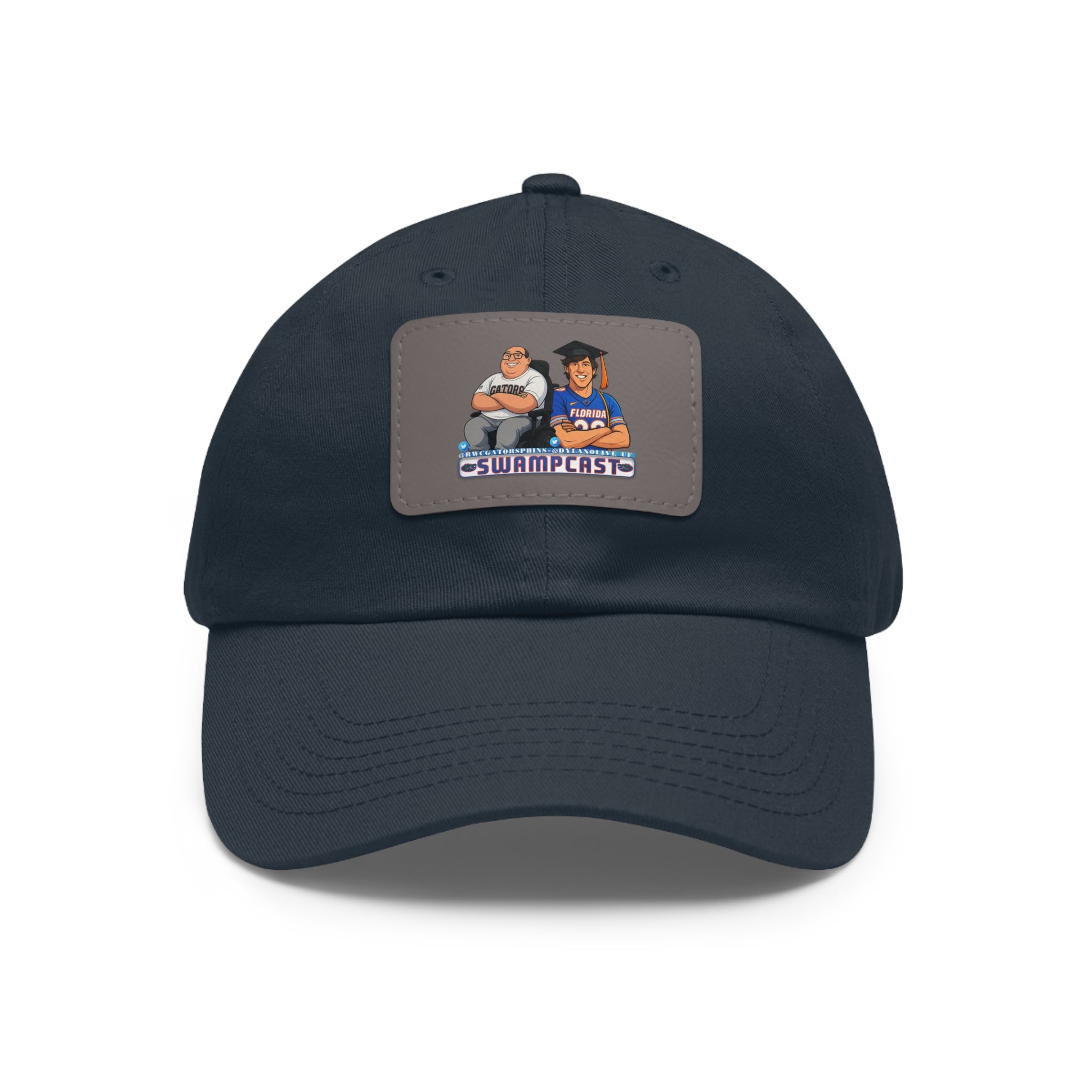 Swampcasts Leather Patch Dad Hat – Retro Sports Podcast Logo Cap