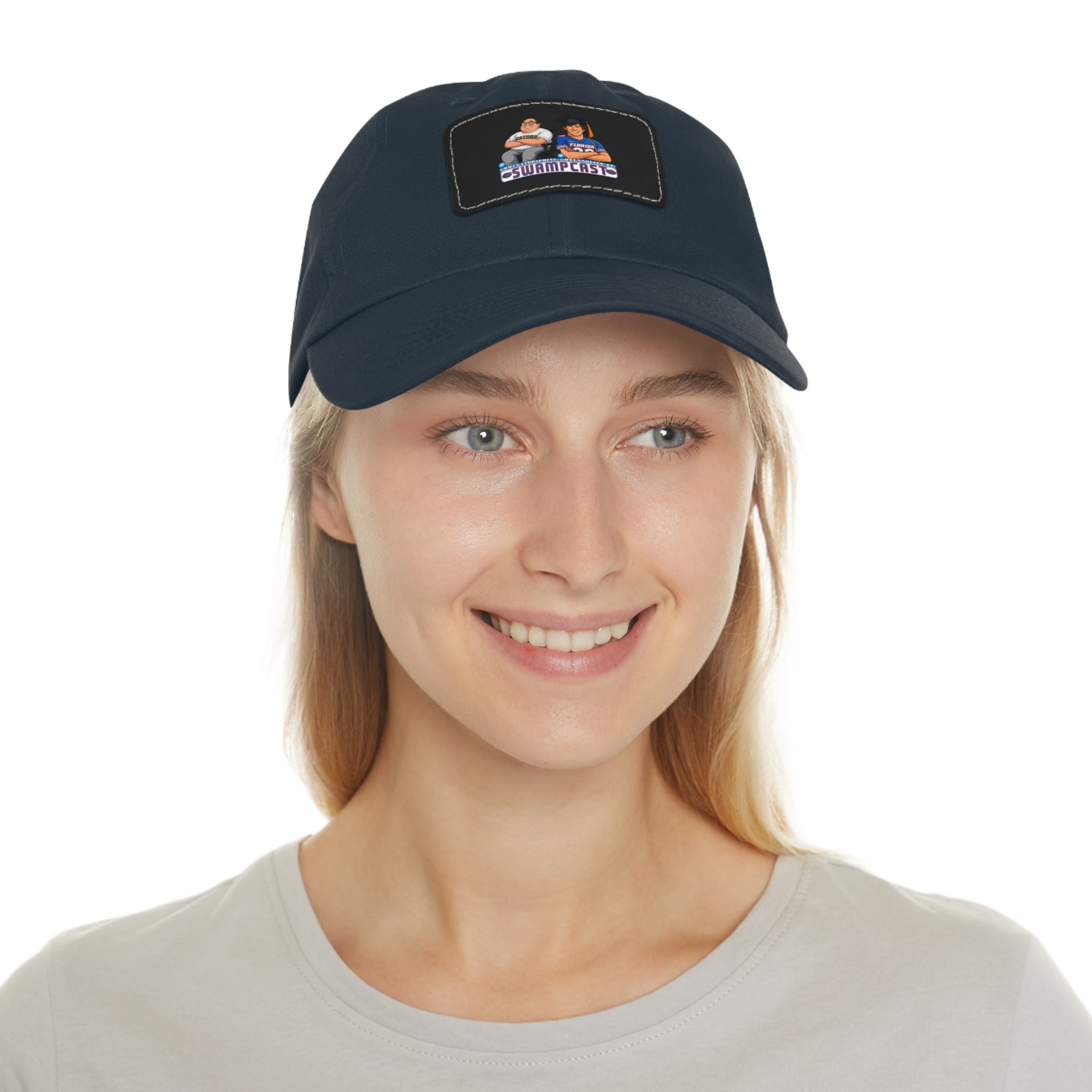 Swampcasts Leather Patch Dad Hat – Retro Sports Podcast Logo Cap