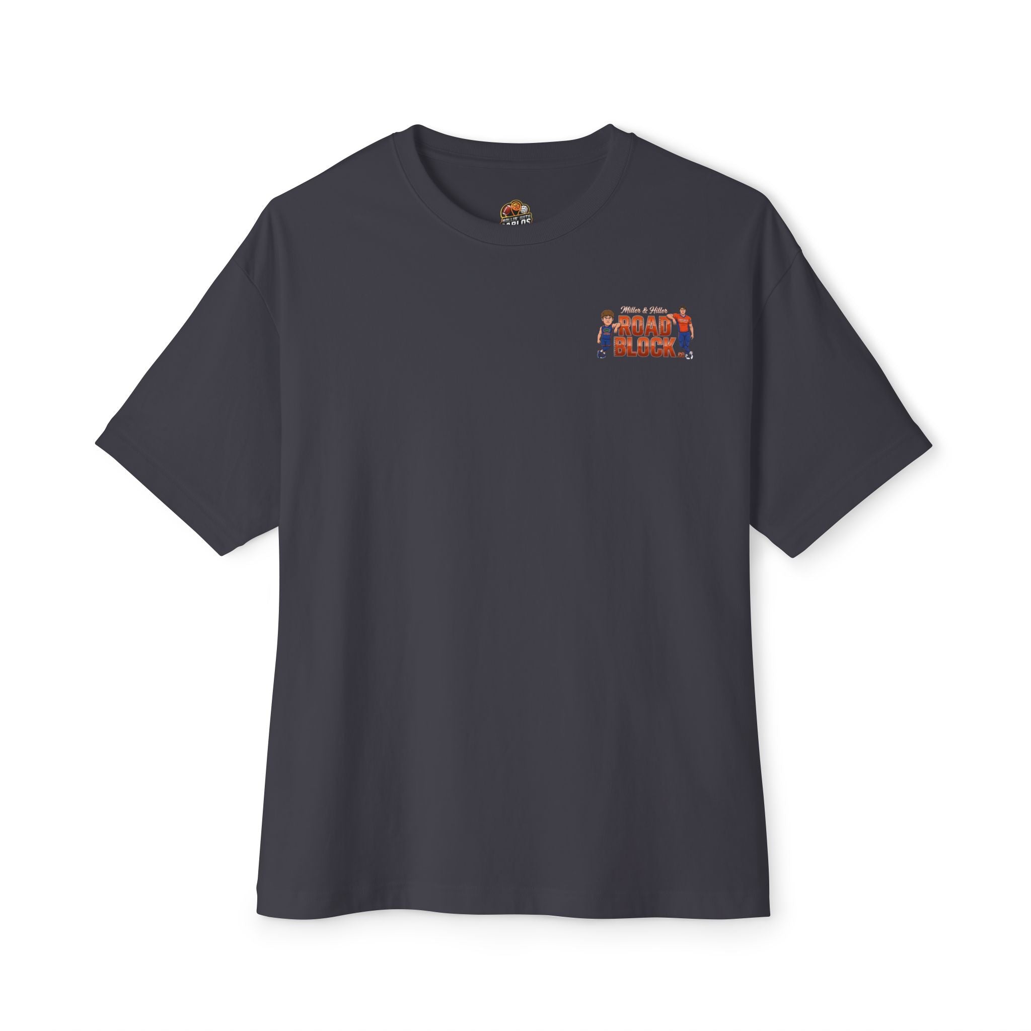 Roadblock Graphic Tee — 'Road Block' Cartoon Soccer Players Chest & Back Print