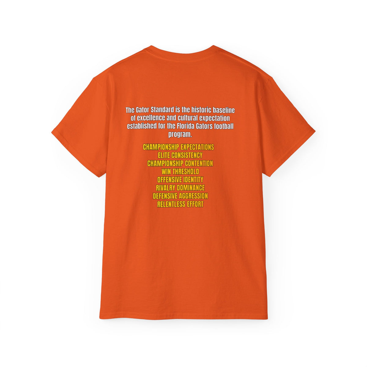 Unisex Gator Standard Shirt White and Yellow Letters on back