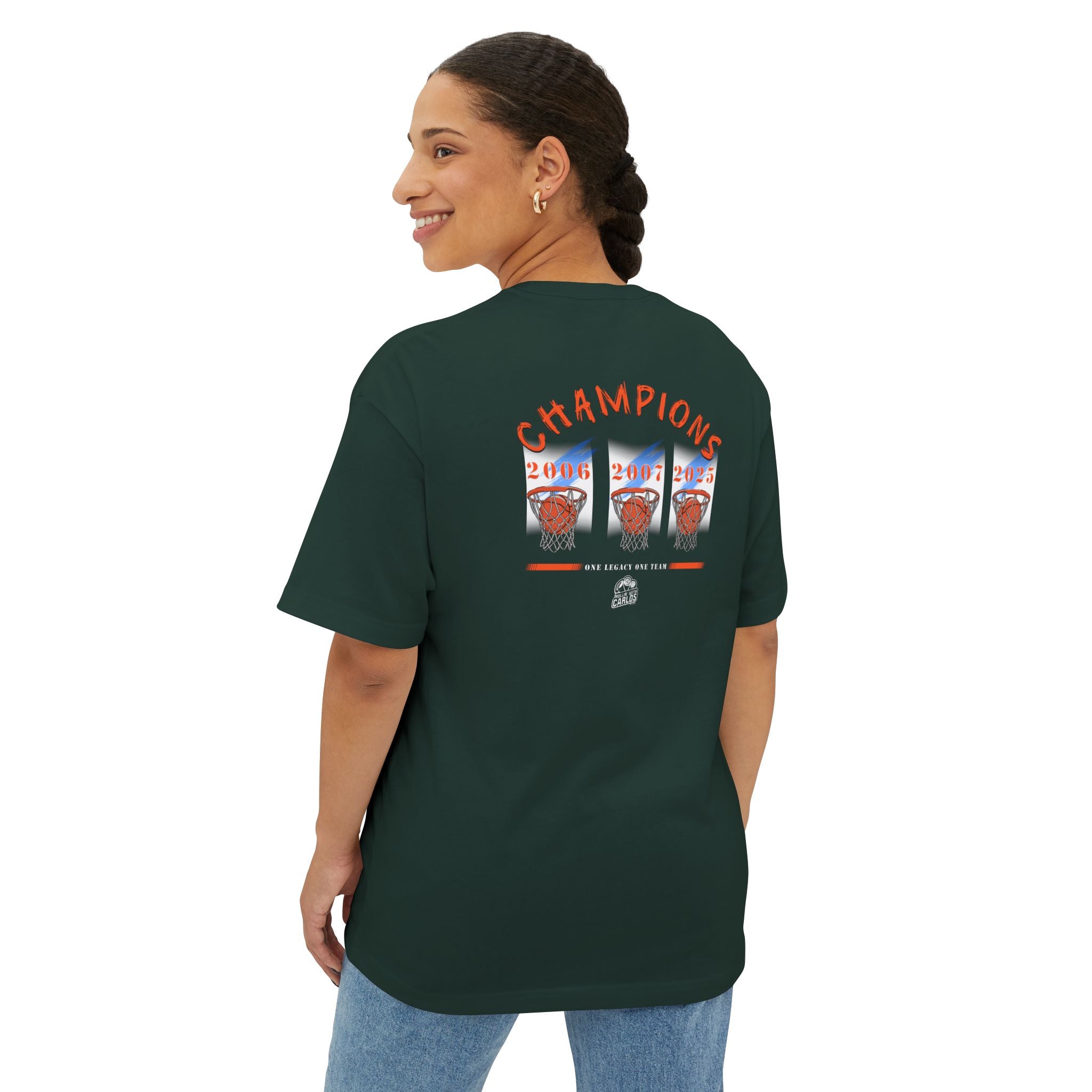 Champions Retro Basketball Tee — 'Champions' Back Graphic, Mini Front Logo