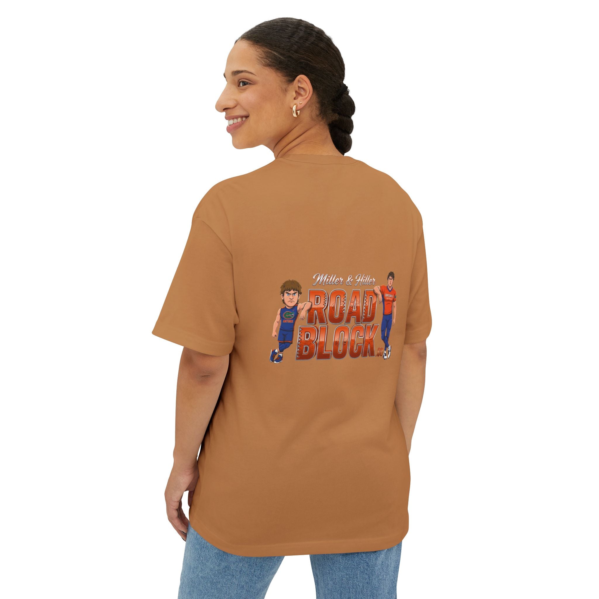 Roadblock Graphic Tee — 'Road Block' Cartoon Soccer Players Chest & Back Print