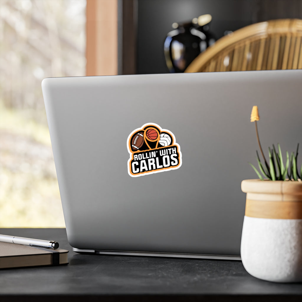 Sports Logo Vinyl Sticker — "Rollin' With Carlos" (Football, Basketball & Volleyball)